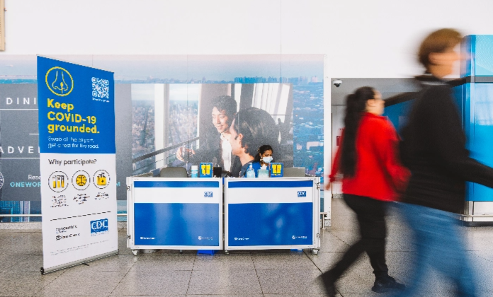 photo of covid testing station in airport